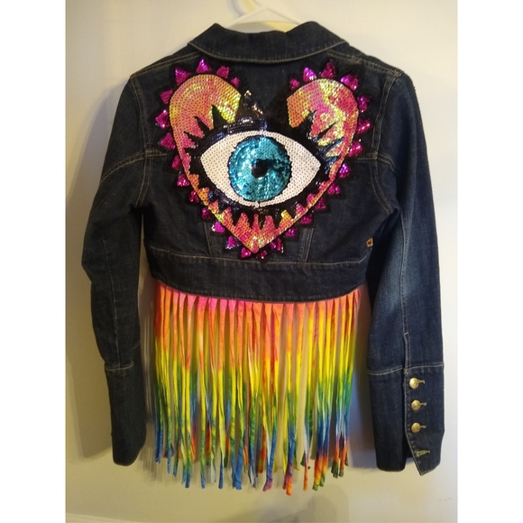 'Woodstock' tie dye fringe upcycled jacket - Picture 3 of 4